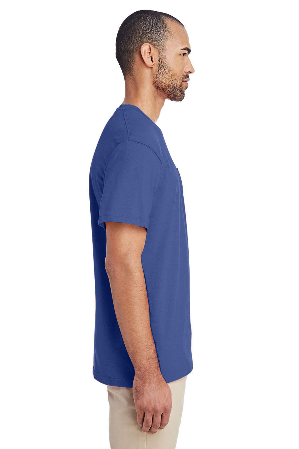 Gildan H300 Mens Hammer Short Sleeve Crewneck T-Shirt w/ Pocket Flo Blue Side