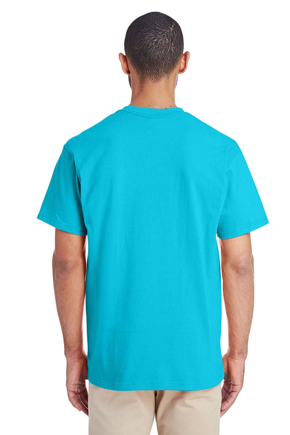 Gildan H300 Mens Hammer Short Sleeve Crewneck T-Shirt w/ Pocket Lagoon Blue Back