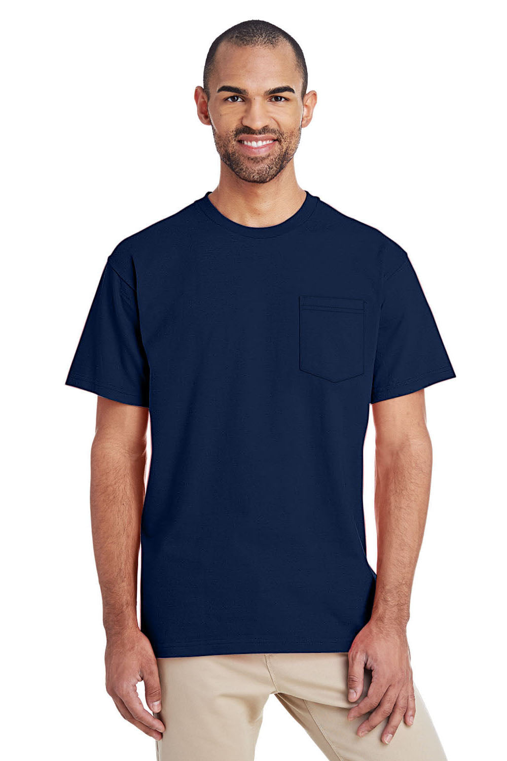 Gildan H300 Mens Hammer Short Sleeve Crewneck T-Shirt w/ Pocket Navy Blue Front