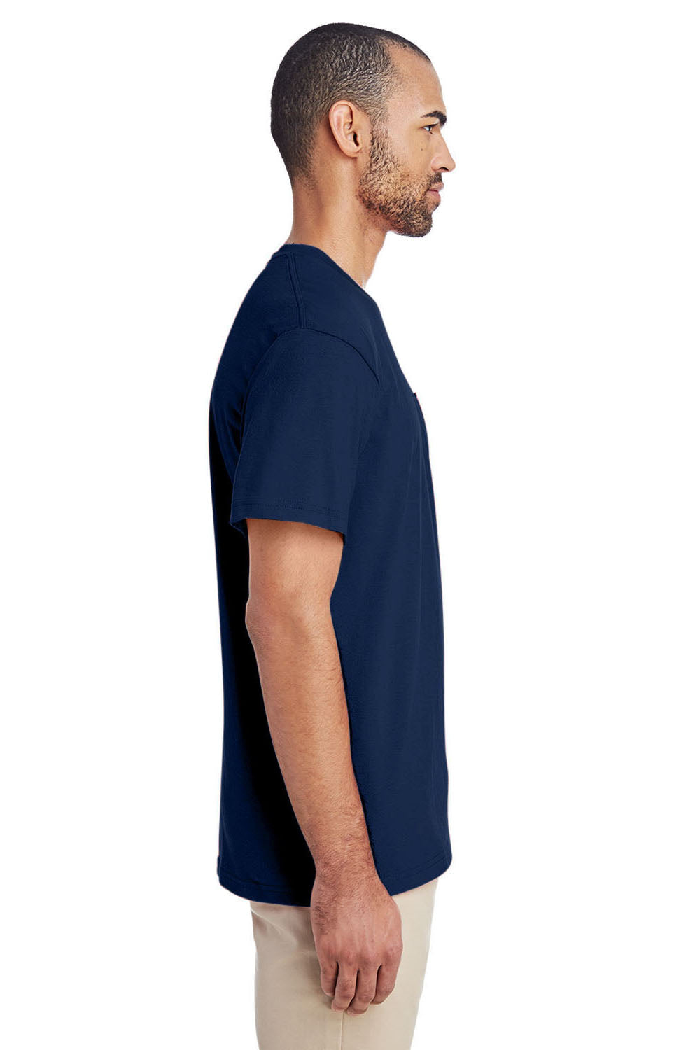 Gildan H300 Mens Hammer Short Sleeve Crewneck T-Shirt w/ Pocket Navy Blue Side