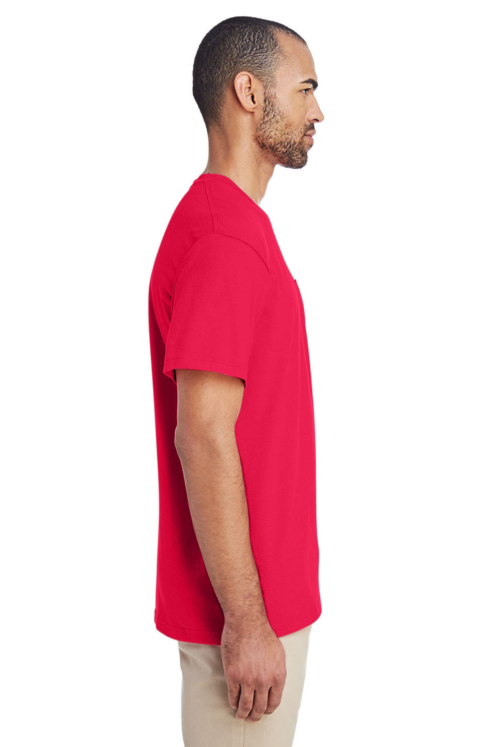 Gildan H300 Mens Hammer Short Sleeve Crewneck T-Shirt w/ Pocket Red Side