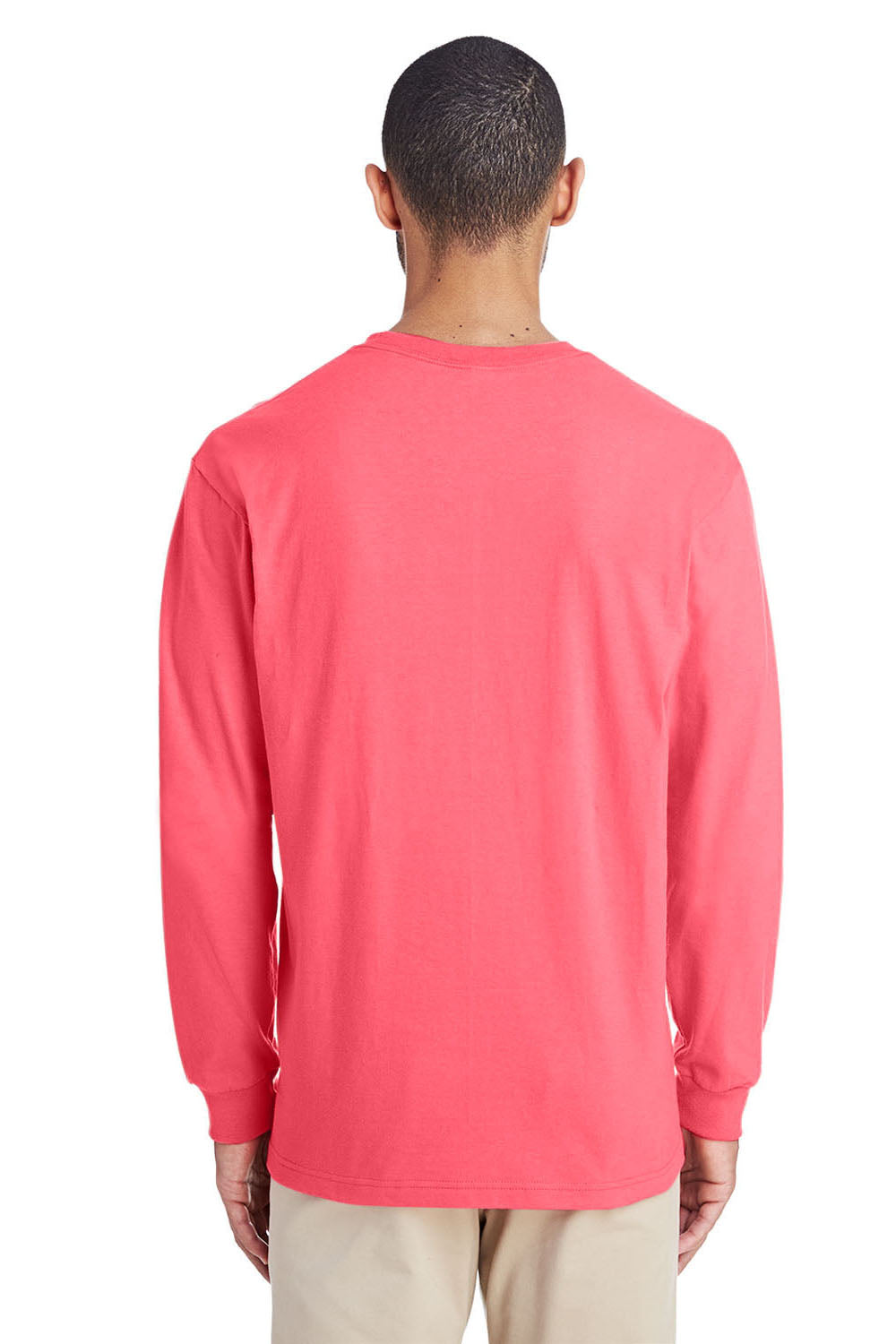 Gildan H400 Mens Hammer Long Sleeve Crewneck T-Shirt Coral Silk Pink Back