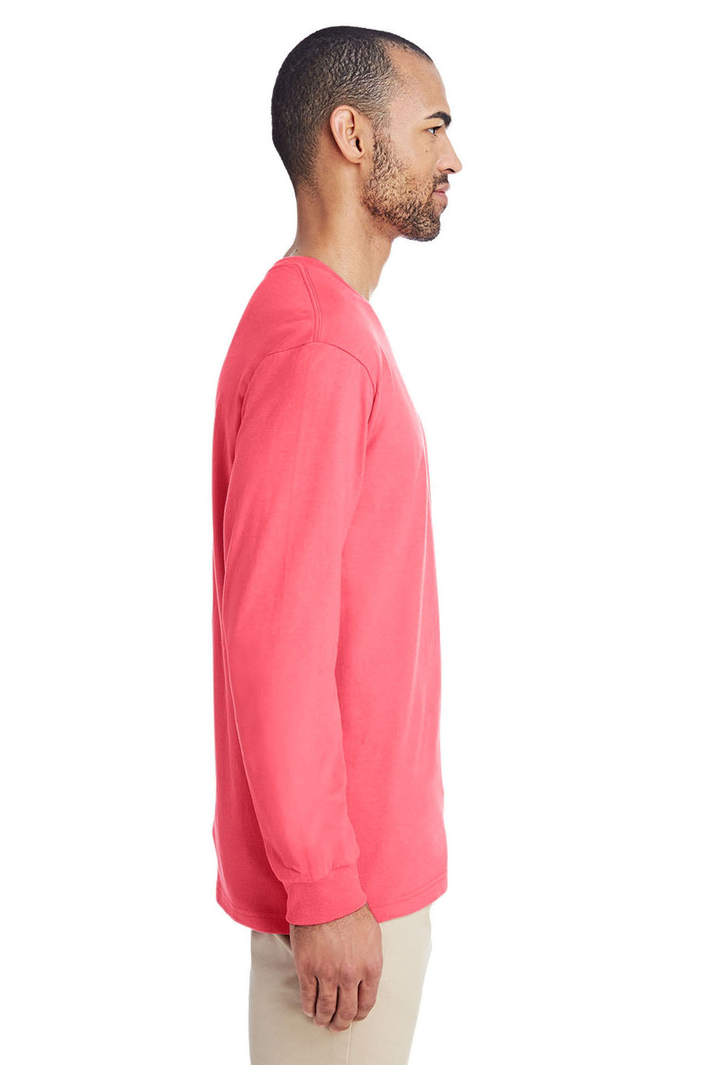 Gildan H400 Mens Hammer Long Sleeve Crewneck T-Shirt Coral Silk Pink Side