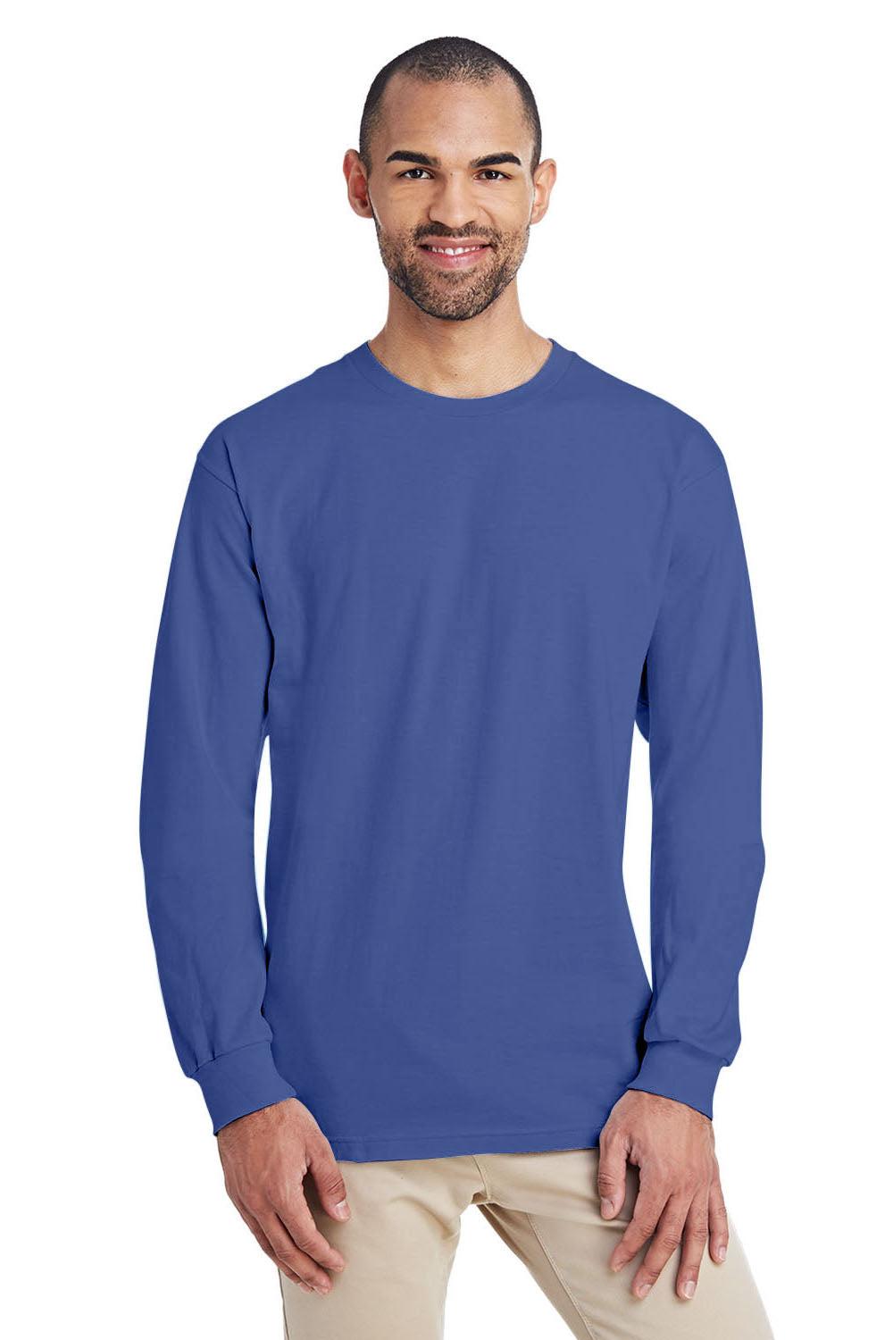 Gildan H400 Mens Hammer Long Sleeve Crewneck T-Shirt Flo Blue Front
