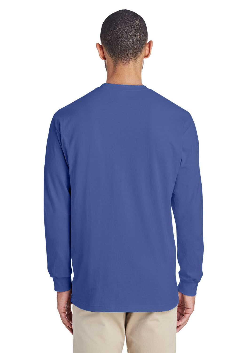 Gildan H400 Mens Hammer Long Sleeve Crewneck T-Shirt Flo Blue Back