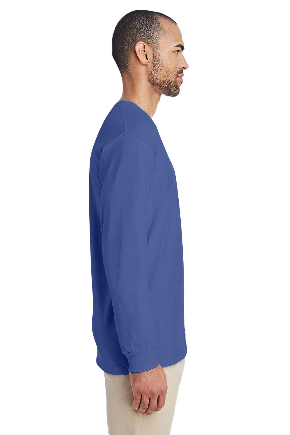 Gildan H400 Mens Hammer Long Sleeve Crewneck T-Shirt Flo Blue Side