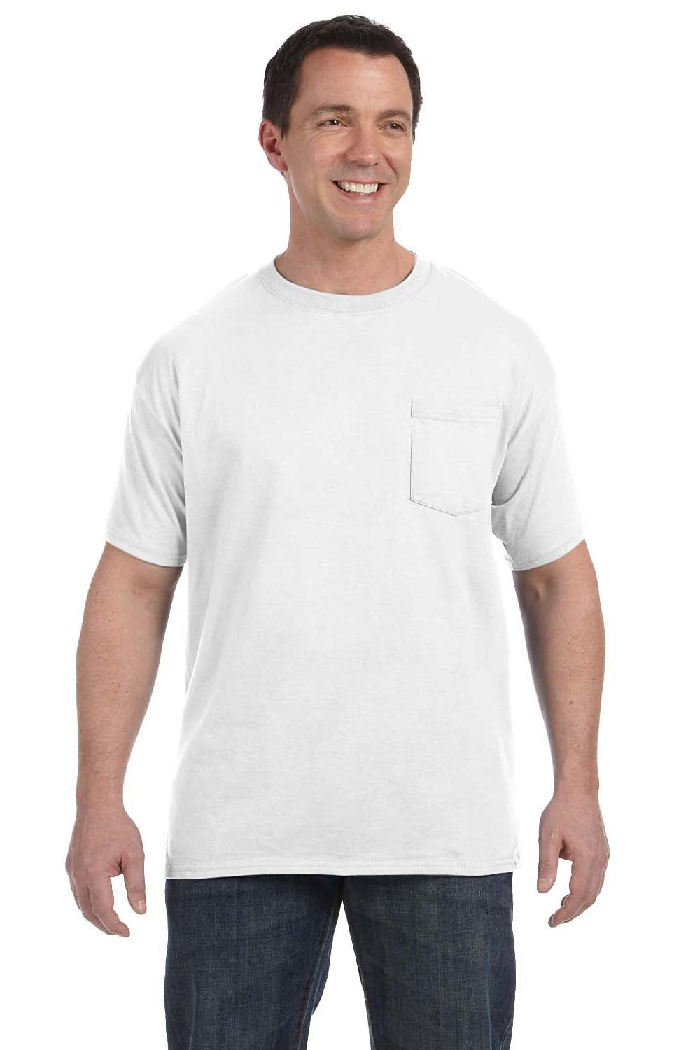 Hanes H5590 Mens ComfortSoft Short Sleeve Crewneck T-Shirt w/ Pocket White Front