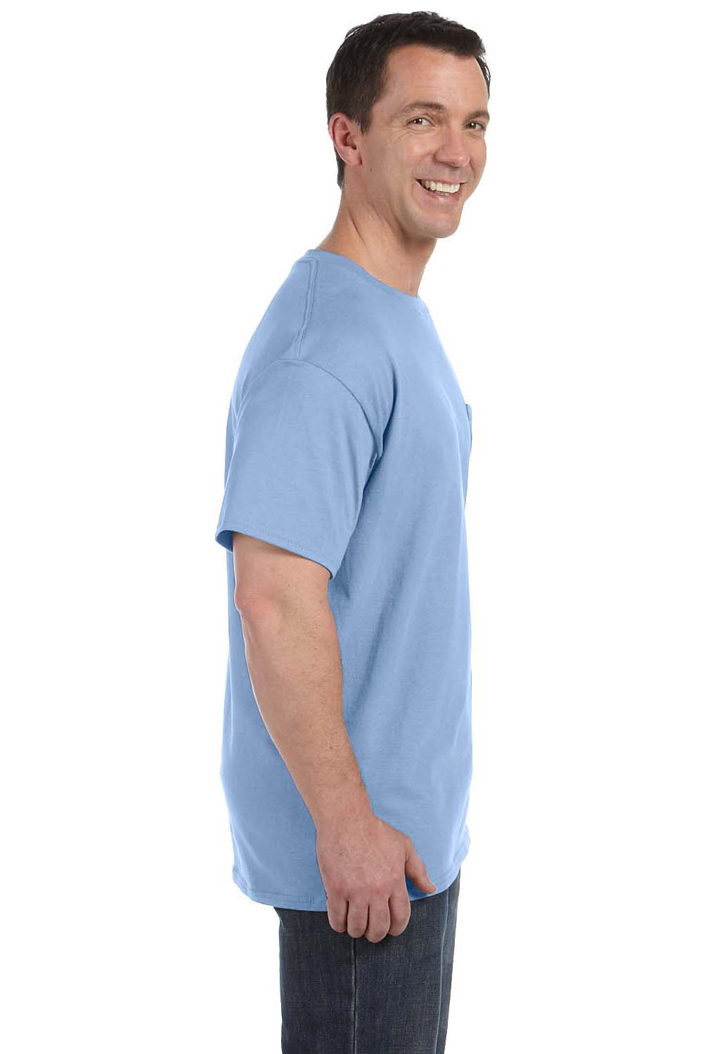 Hanes H5590 Mens ComfortSoft Short Sleeve Crewneck T-Shirt w/ Pocket Light Blue Side