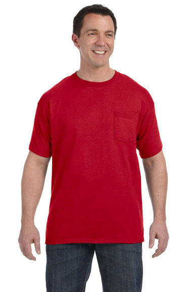 Hanes H5590 Mens ComfortSoft Short Sleeve Crewneck T-Shirt w/ Pocket Red Front