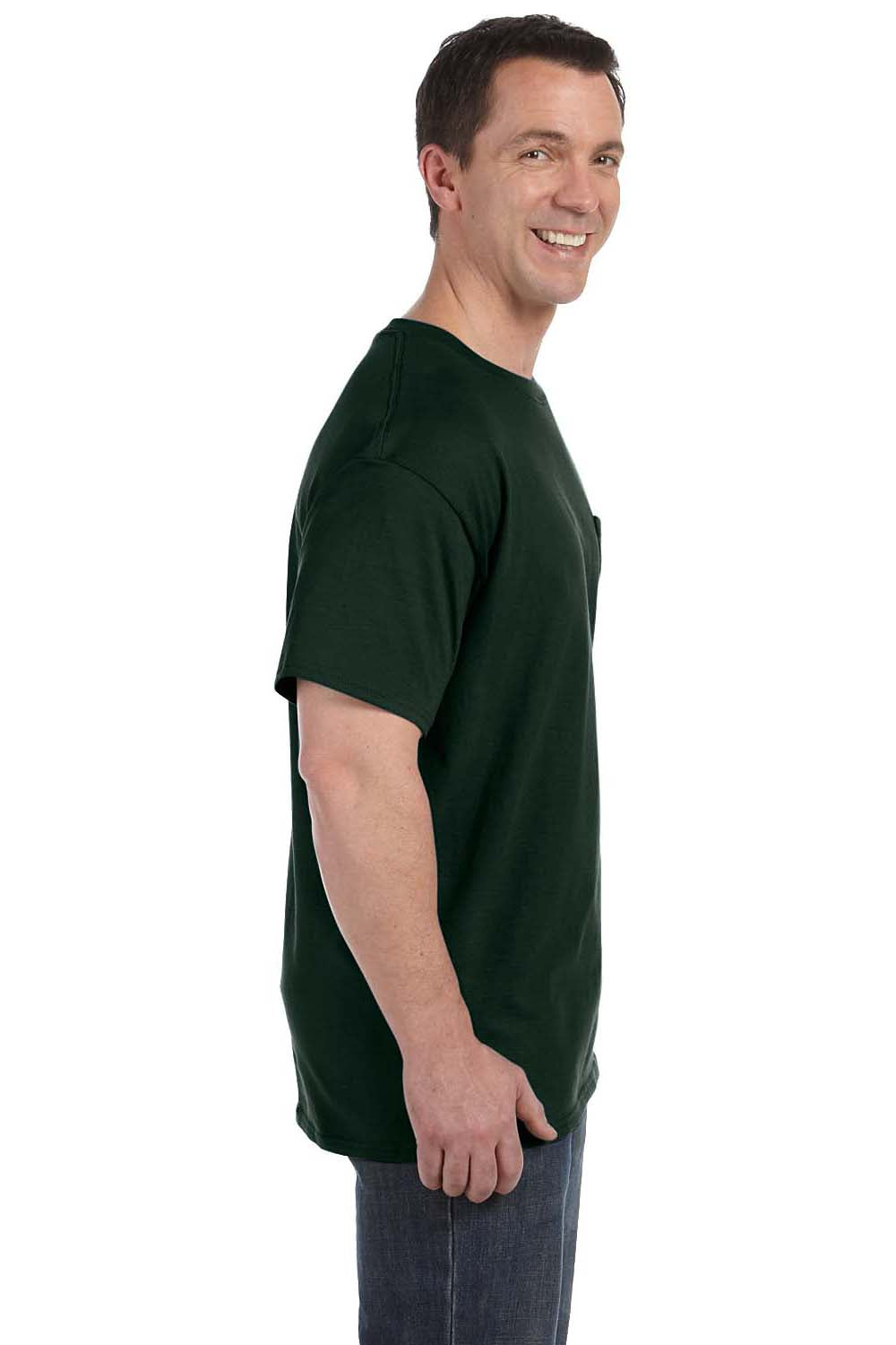 Hanes H5590 Mens ComfortSoft Short Sleeve Crewneck T-Shirt w/ Pocket Forest Green Side