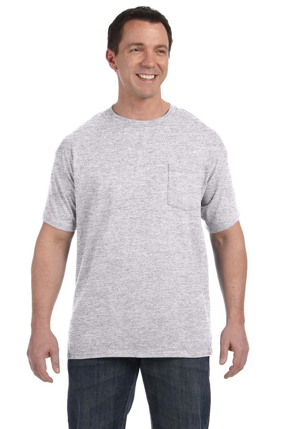 Hanes H5590 Mens ComfortSoft Short Sleeve Crewneck T-Shirt w/ Pocket Ash Grey Front