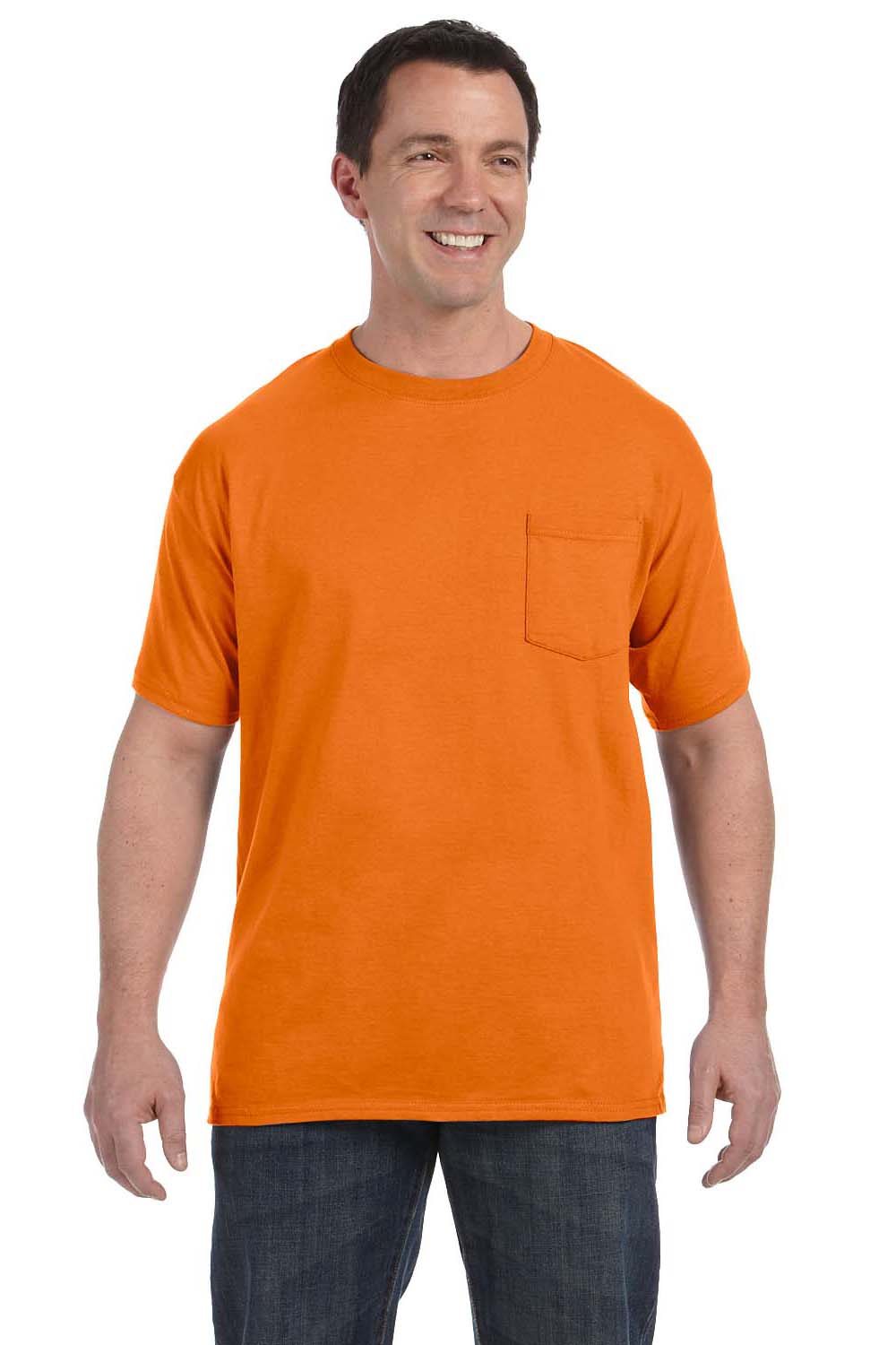 Hanes H5590 Mens ComfortSoft Short Sleeve Crewneck T-Shirt w/ Pocket Orange Front