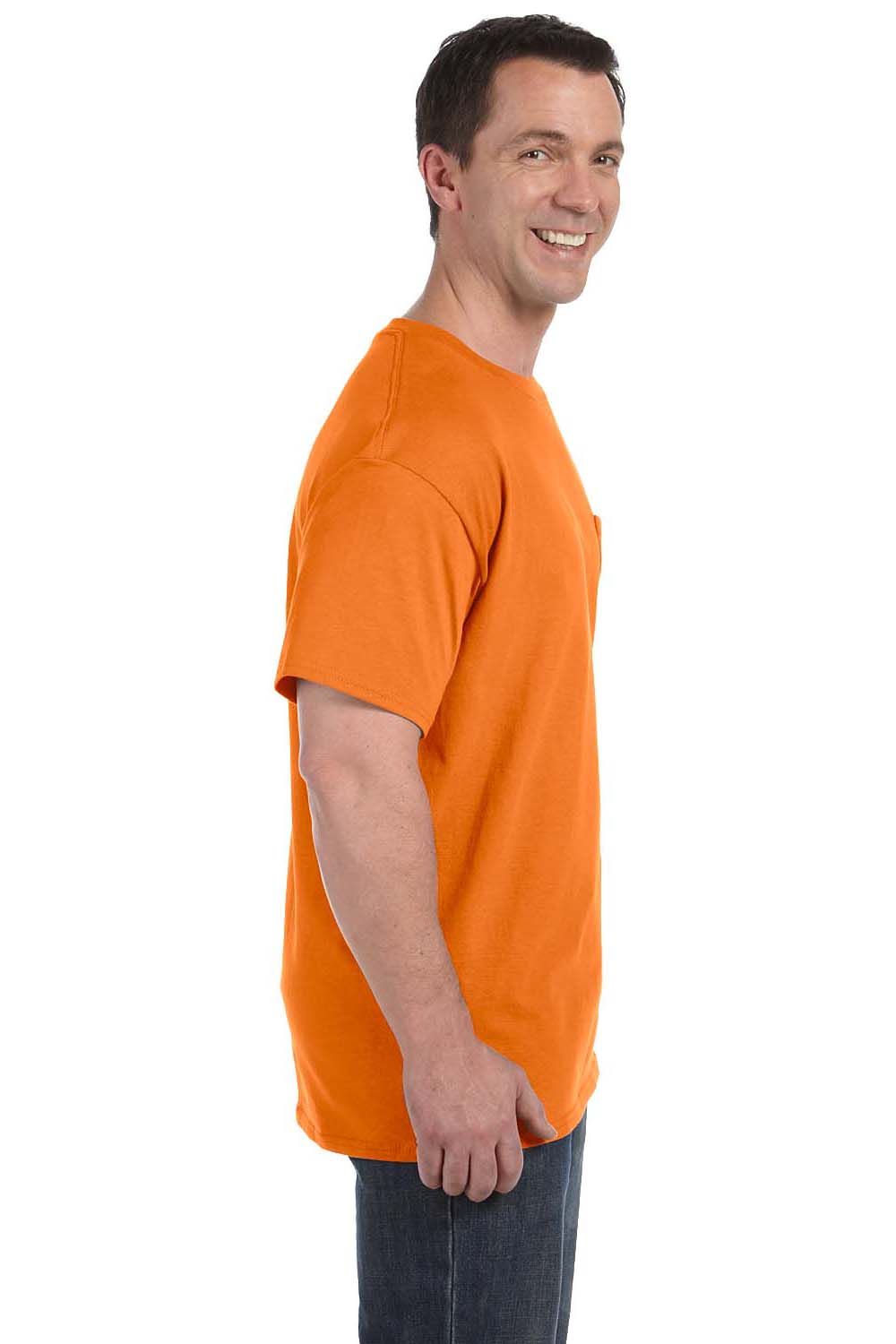 Hanes H5590 Mens ComfortSoft Short Sleeve Crewneck T-Shirt w/ Pocket Orange Side