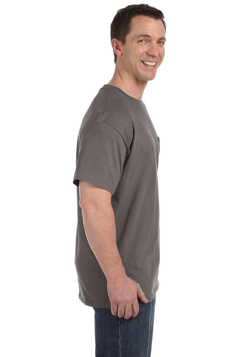 Hanes H5590 Mens ComfortSoft Short Sleeve Crewneck T-Shirt w/ Pocket Smoke Grey Side