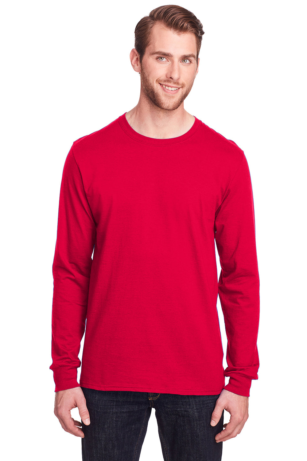 Fruit Of The Loom IC47LSR Mens Iconic Long Sleeve Crewneck T-Shirt Red Front
