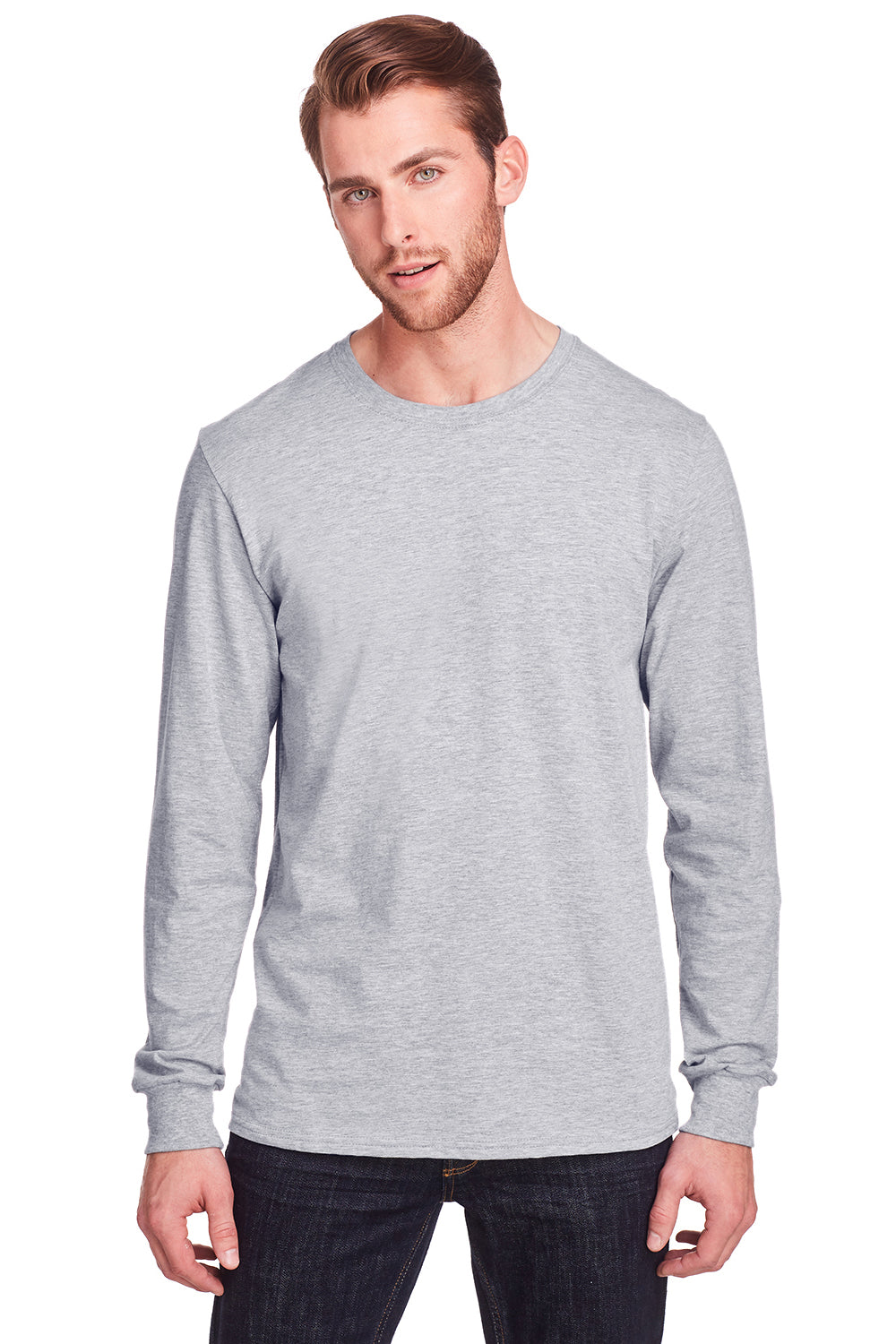 Fruit Of The Loom IC47LSR Mens Iconic Long Sleeve Crewneck T-Shirt Heather Grey Front