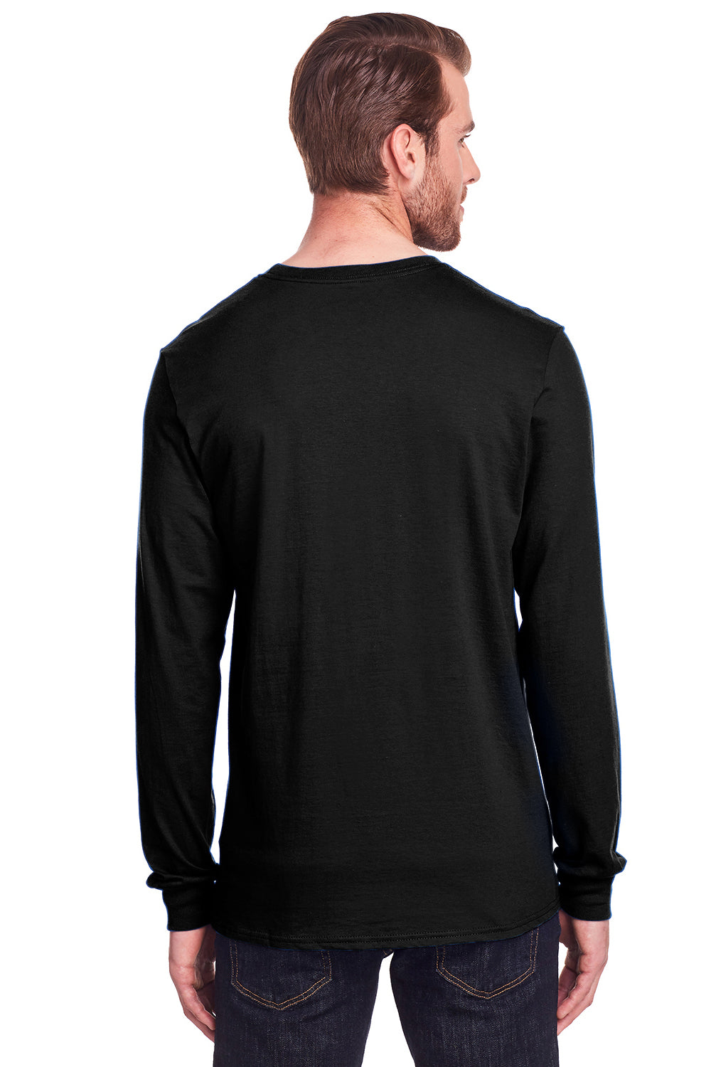Fruit Of The Loom IC47LSR Mens Iconic Long Sleeve Crewneck T-Shirt Black Back
