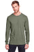 Fruit Of The Loom IC47LSR Mens Iconic Long Sleeve Crewneck T-Shirt Heather Military Green Front