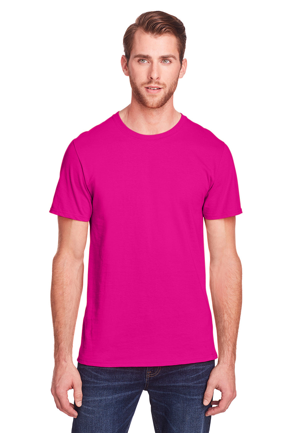 Fruit Of The Loom IC47MR Mens Iconic Short Sleeve Crewneck T-Shirt Cyber Pink Front