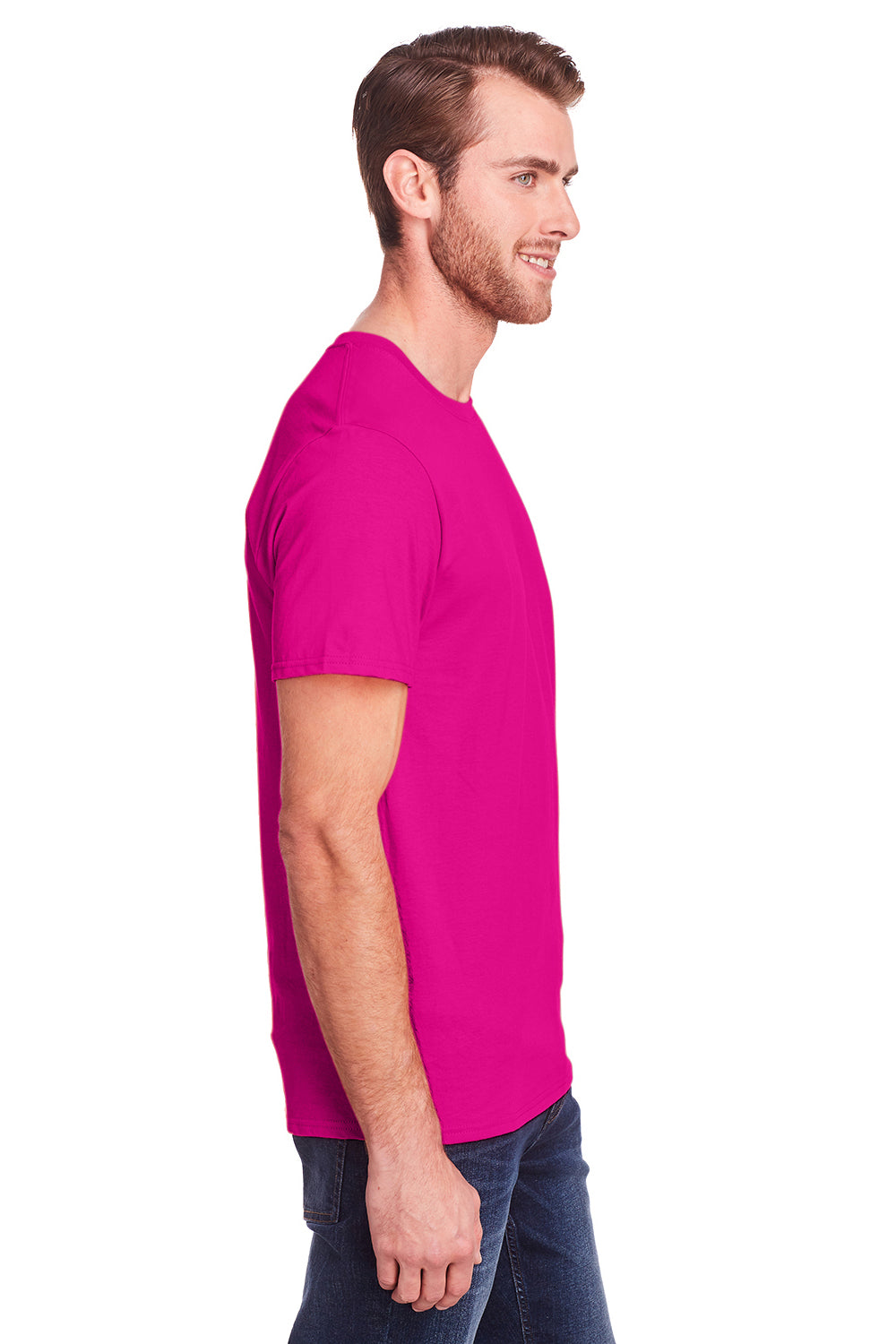 Fruit Of The Loom IC47MR Mens Iconic Short Sleeve Crewneck T-Shirt Cyber Pink Side