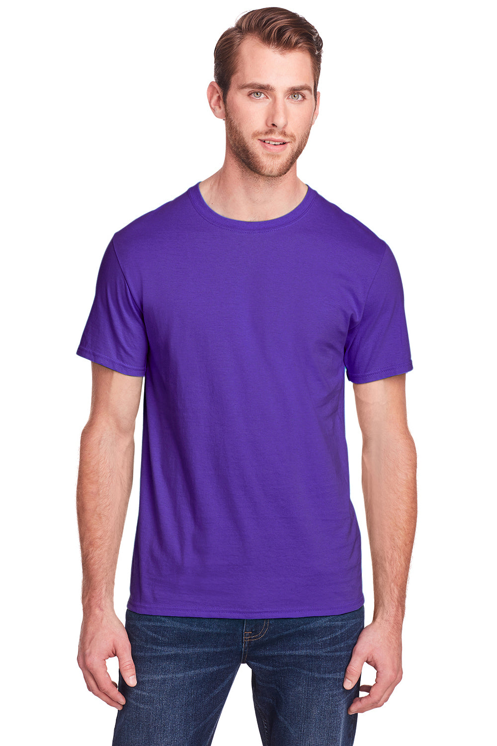 Fruit Of The Loom IC47MR Mens Iconic Short Sleeve Crewneck T-Shirt Purple Front