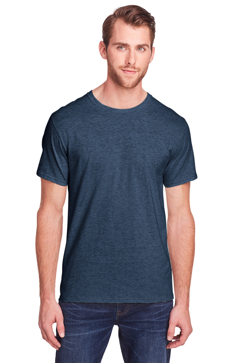 Fruit Of The Loom IC47MR Mens Iconic Short Sleeve Crewneck T-Shirt Heather Indigo Blue Blue Front