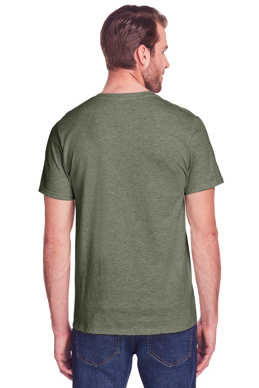 Fruit Of The Loom IC47MR Mens Iconic Short Sleeve Crewneck T-Shirt Heather Military Green Back