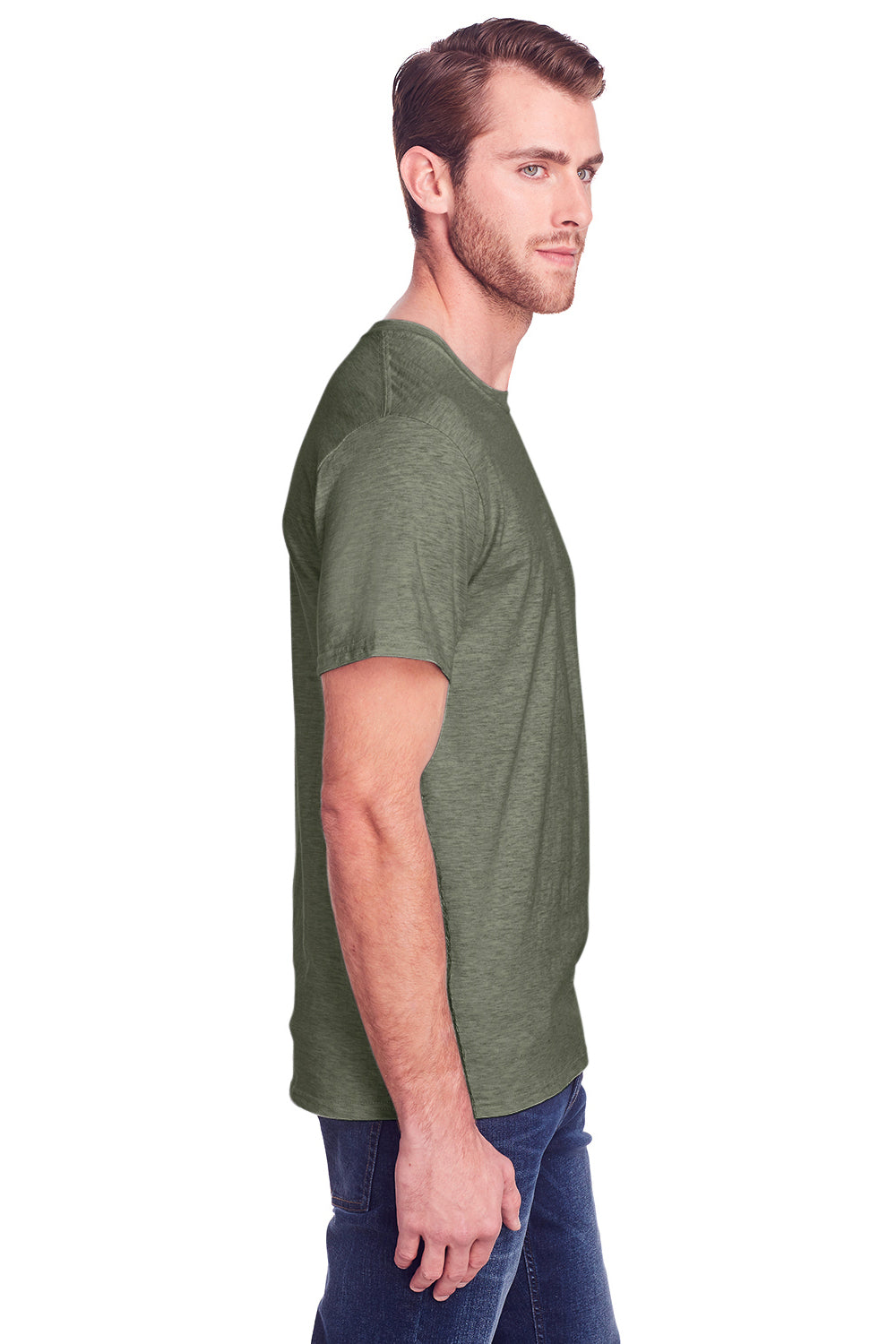 Fruit Of The Loom IC47MR Mens Iconic Short Sleeve Crewneck T-Shirt Heather Military Green Side