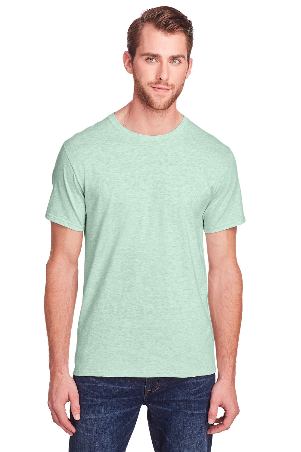 Fruit Of The Loom IC47MR Mens Iconic Short Sleeve Crewneck T-Shirt Heather Mint Green Front