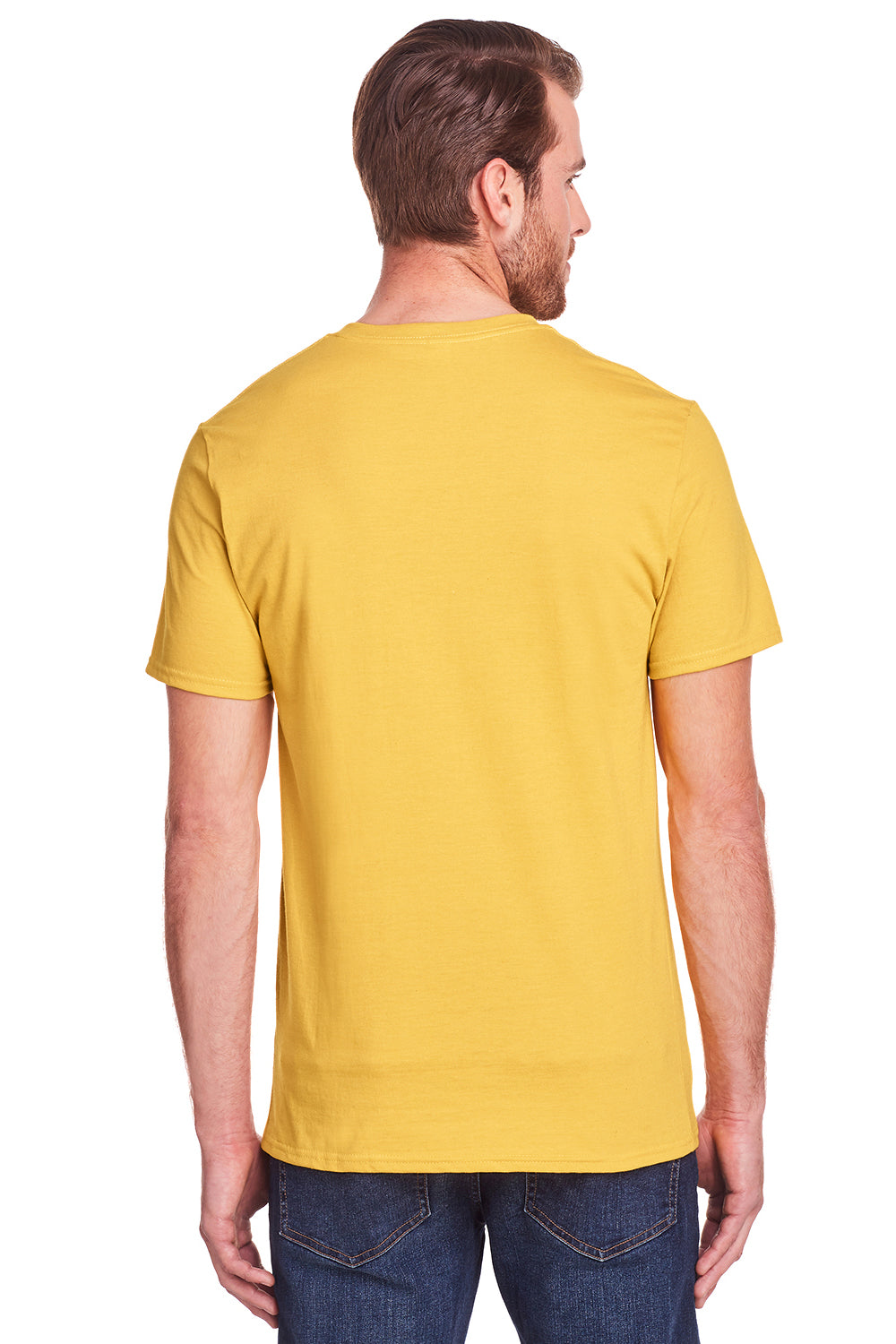 Fruit Of The Loom IC47MR Mens Iconic Short Sleeve Crewneck T-Shirt Heather Mustard Yellow Back