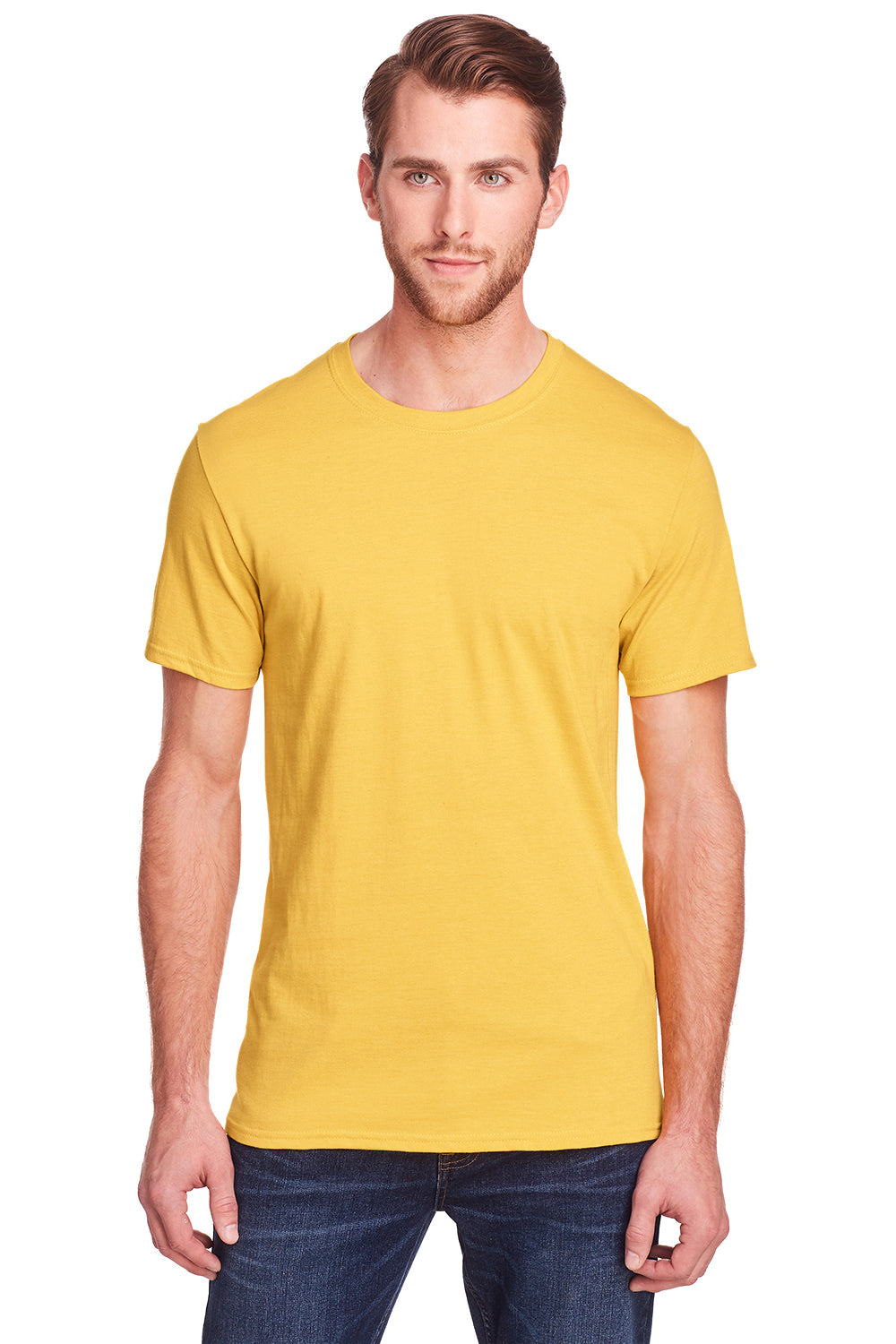 Fruit Of The Loom IC47MR Mens Iconic Short Sleeve Crewneck T-Shirt Heather Mustard Yellow Front