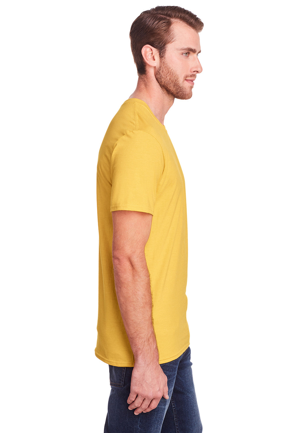Fruit Of The Loom IC47MR Mens Iconic Short Sleeve Crewneck T-Shirt Heather Mustard Yellow Side
