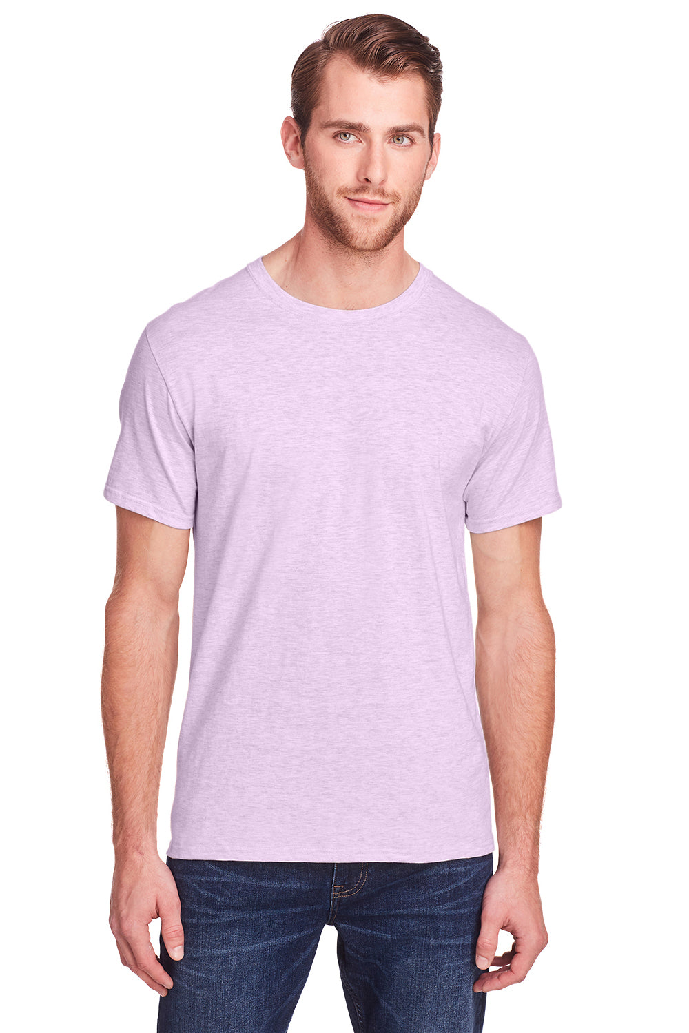 Fruit Of The Loom IC47MR Mens Iconic Short Sleeve Crewneck T-Shirt Heather Pink Front