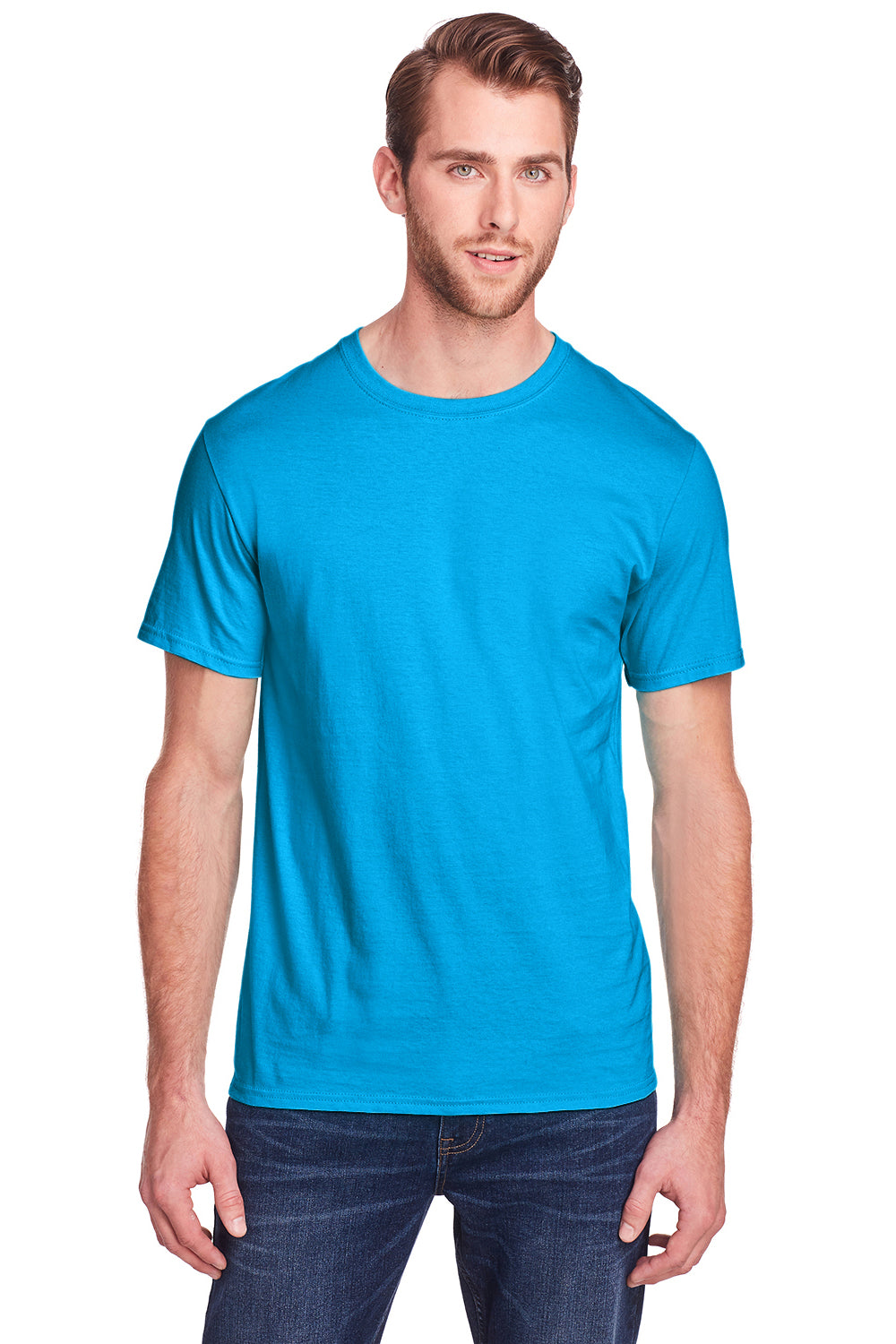 Fruit Of The Loom IC47MR Mens Iconic Short Sleeve Crewneck T-Shirt Pacific Blue Front