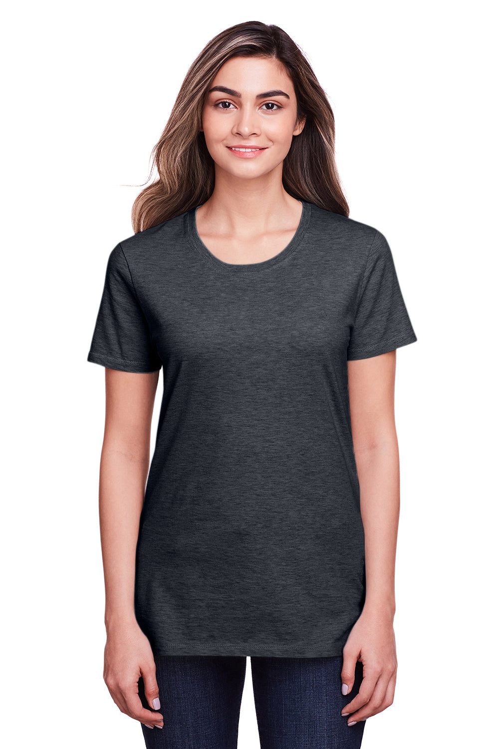 Fruit Of The Loom IC47WR Womens Iconic Short Sleeve Crewneck T-Shirt Heather Black Front