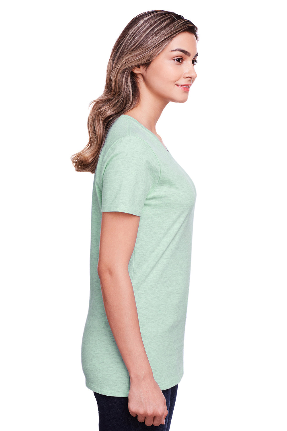 Fruit Of The Loom IC47WR Womens Iconic Short Sleeve Crewneck T-Shirt Heather Mint Green Side