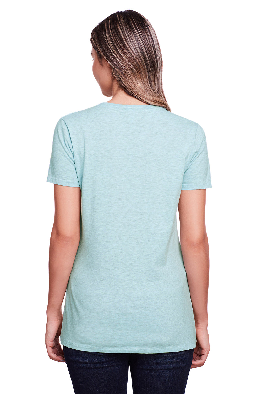 Fruit Of The Loom IC47WR Womens Iconic Short Sleeve Crewneck T-Shirt Heather Aqua Blue Back