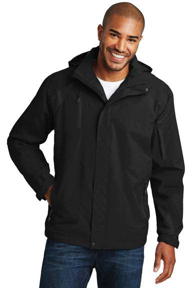Port Authority J304 Mens All Season II Waterproof Full Zip Hooded Jacket Black Front
