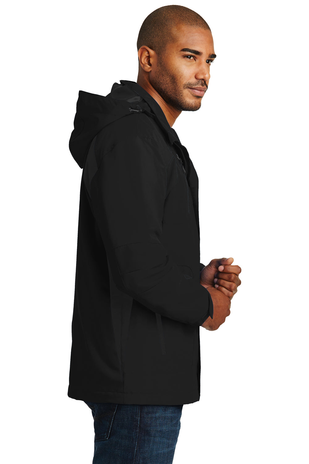 Port Authority J304 Mens All Season II Waterproof Full Zip Hooded Jacket Black Side