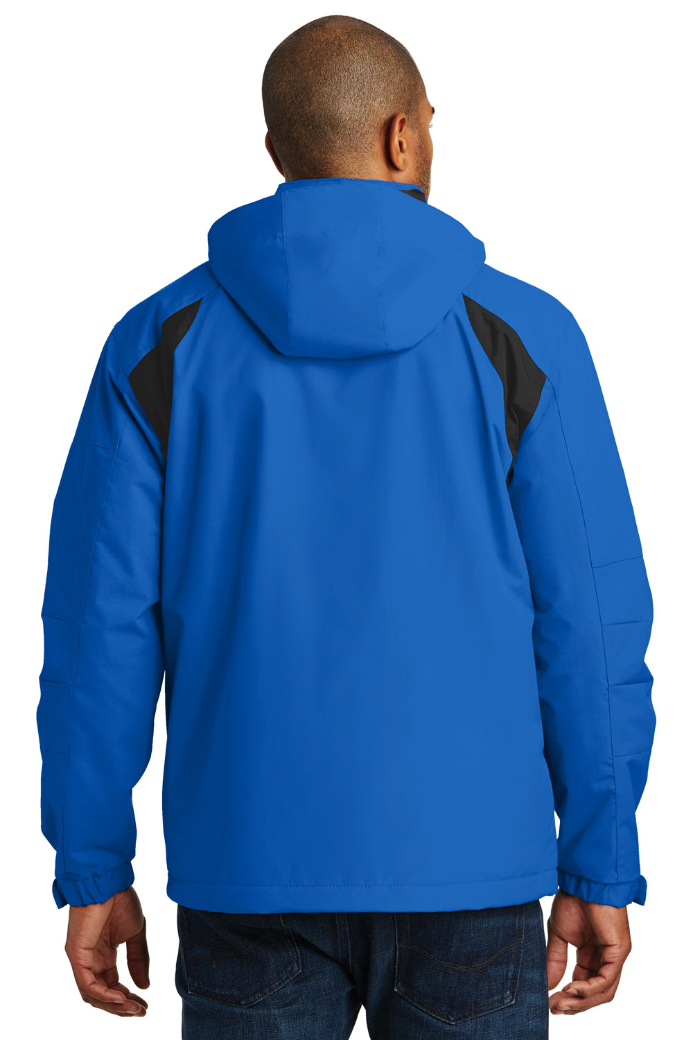 Port Authority J304 Mens All Season II Waterproof Full Zip Hooded Jacket Snorkel Blue/Black Back