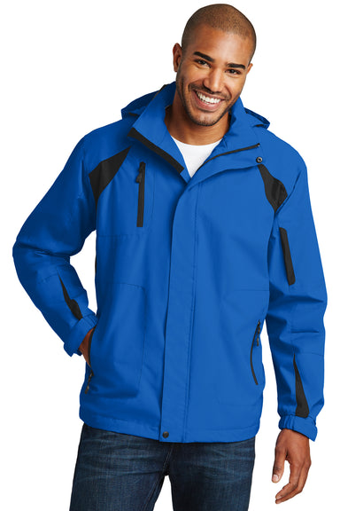 Port Authority J304 Mens All Season II Waterproof Full Zip Hooded Jacket Snorkel Blue/Black Front