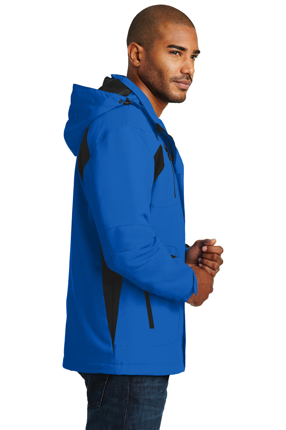 Port Authority J304 Mens All Season II Waterproof Full Zip Hooded Jacket Snorkel Blue/Black Side