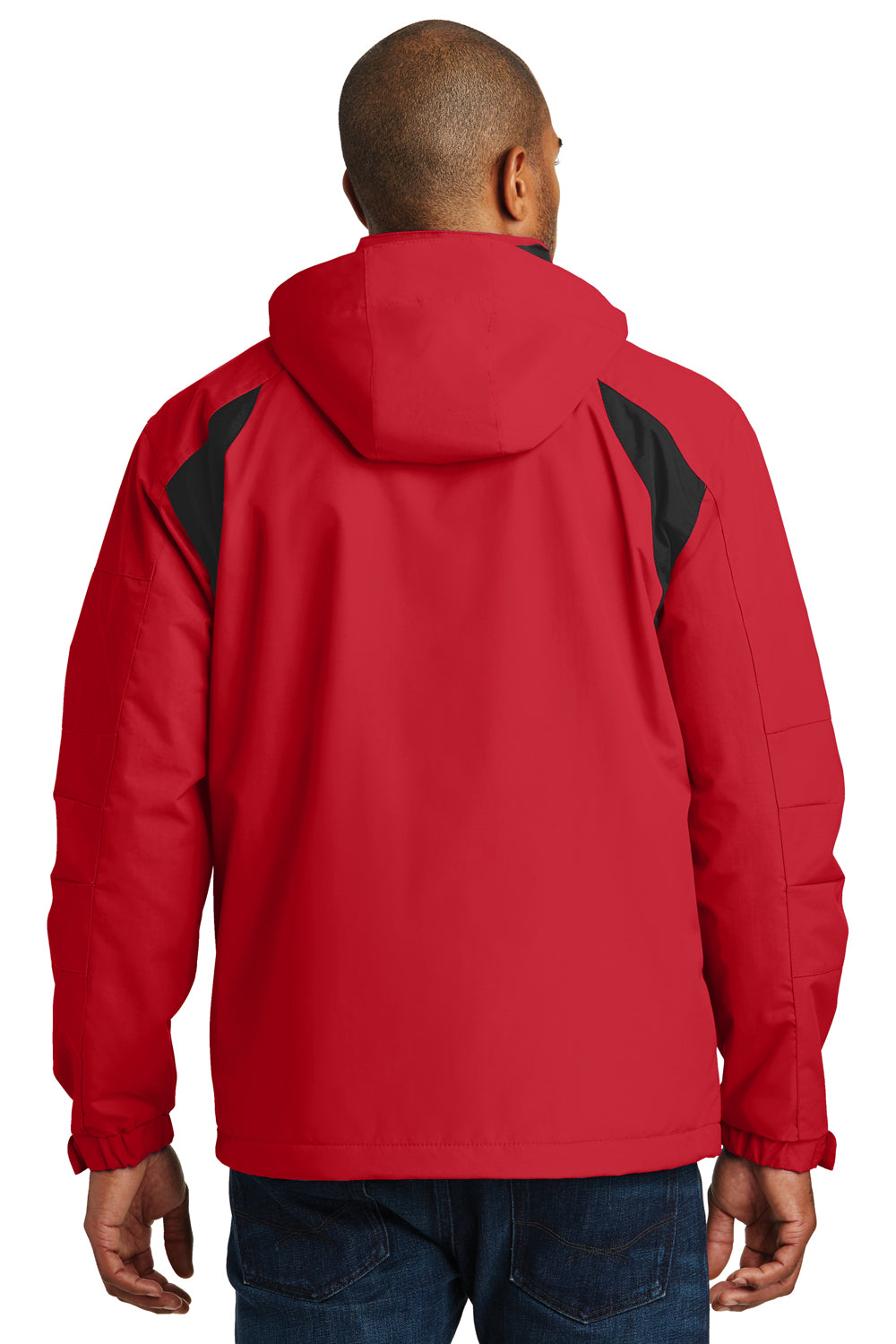 Port Authority J304 Mens All Season II Waterproof Full Zip Hooded Jacket Red/Black Back