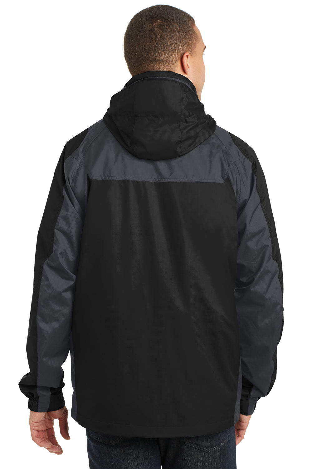 Port Authority J310 Mens Ranger 3-in-1 Waterproof Full Zip Hooded Jacket Black/Ink Grey Back