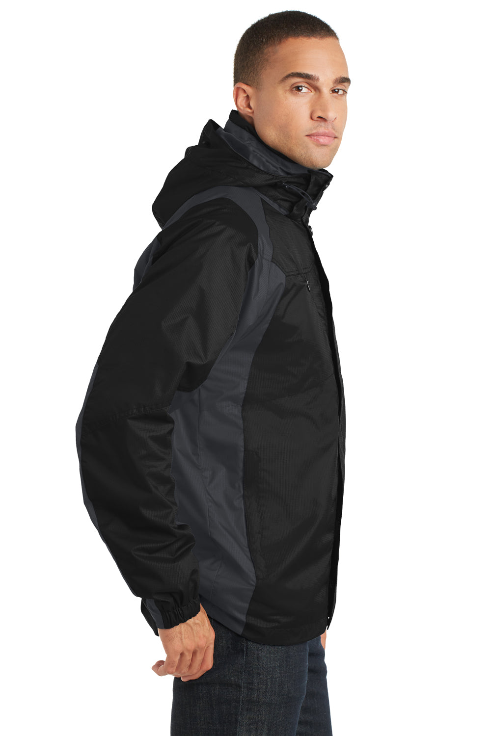 Port Authority J310 Mens Ranger 3-in-1 Waterproof Full Zip Hooded Jacket Black/Ink Grey Side