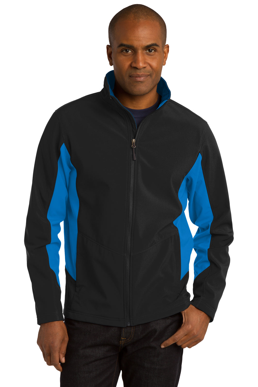 Port Authority J318 Mens Core Wind & Water Resistant Full Zip Jacket Black/Royal Blue Front