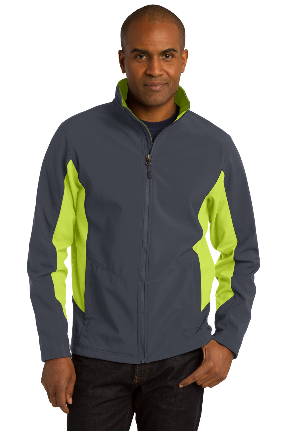 Port Authority J318 Mens Core Wind & Water Resistant Full Zip Jacket Grey/Charge Green Front