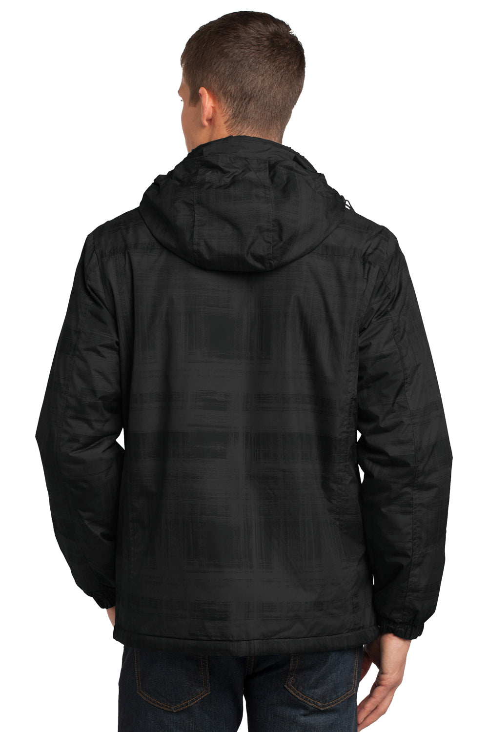Port Authority J320 Mens Brushstroke Wind & Water Resistant Full Zip Hooded Jacket Black Brushstroke Back