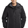 Port Authority Mens 3-in-1 Wind & Water Resistant Full Zip Hooded Jacket - Black/Magnet Grey