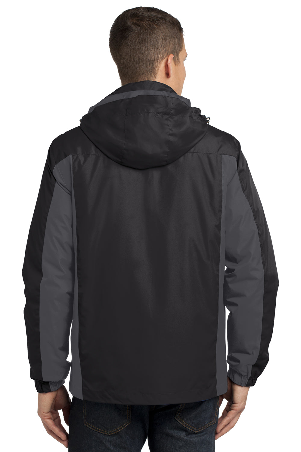 Port Authority J321 Mens 3-in-1 Wind & Water Resistant Full Zip Hooded Jacket Black/Grey/Red Back